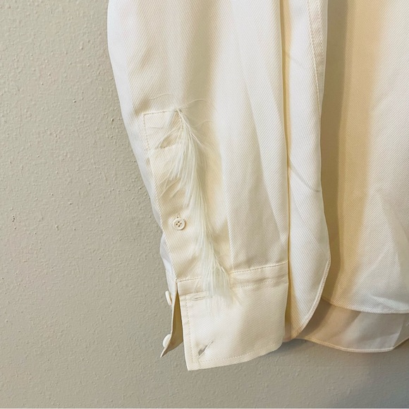 Helmut Lang Feather Fringe Twill Ecru Silk Blouse with feather trim size small - Picture 4 of 7